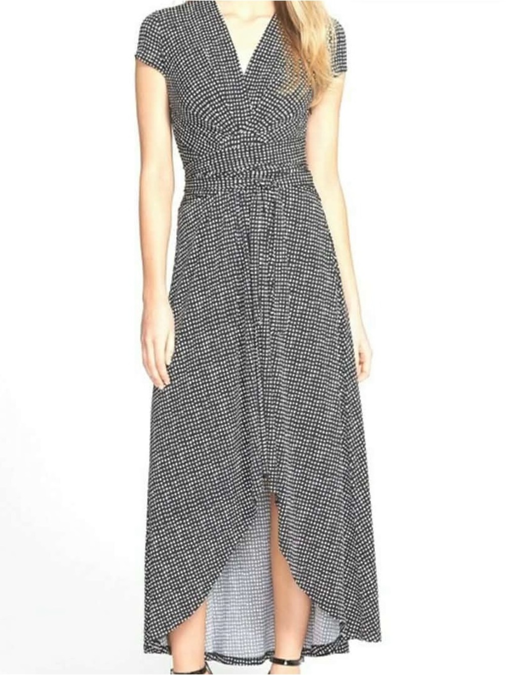 Michael Kors Black and White Polka Dot Wrap Maxi Dress